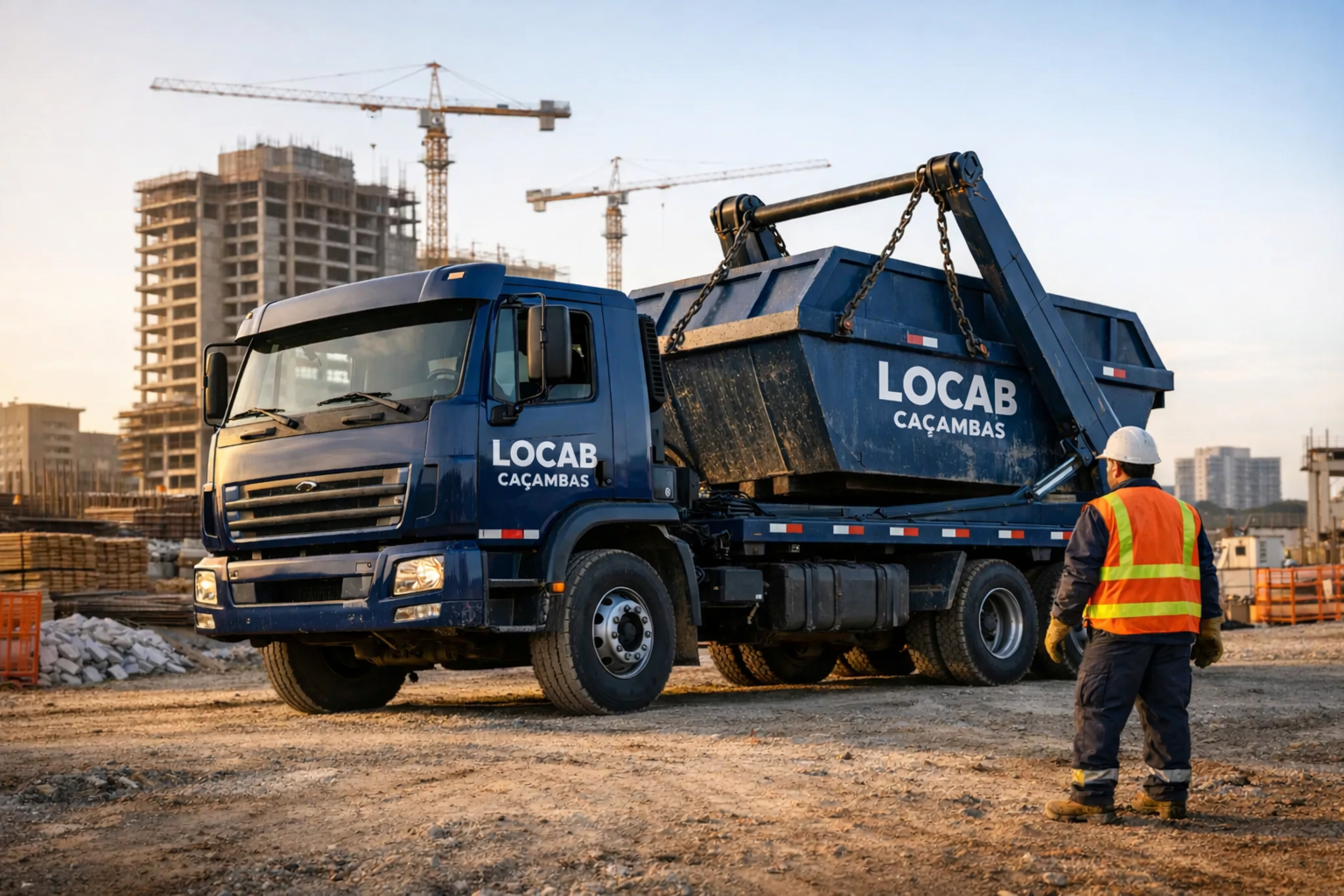 Caminhão LOCAB Caçambas em obra - Locação de Caçambas com Atendimento Rápido
